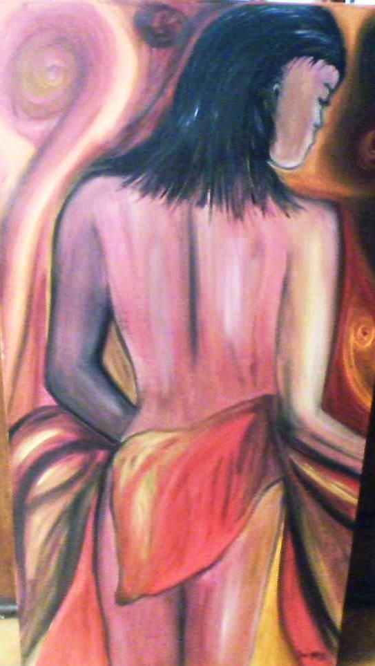 Mulher de costas em panos