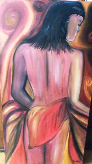 Mulher de costas em panos