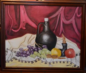 Natureza morta bilha e frutos